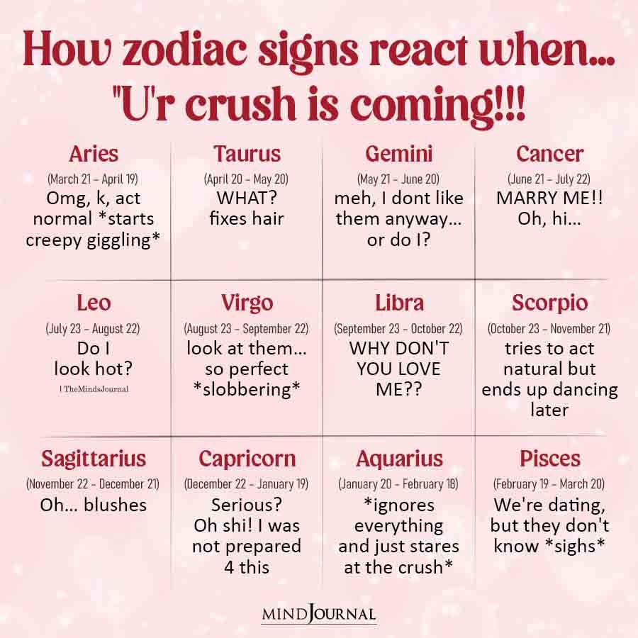 Zodiac Signs' Reactions When Their Crush Is Near