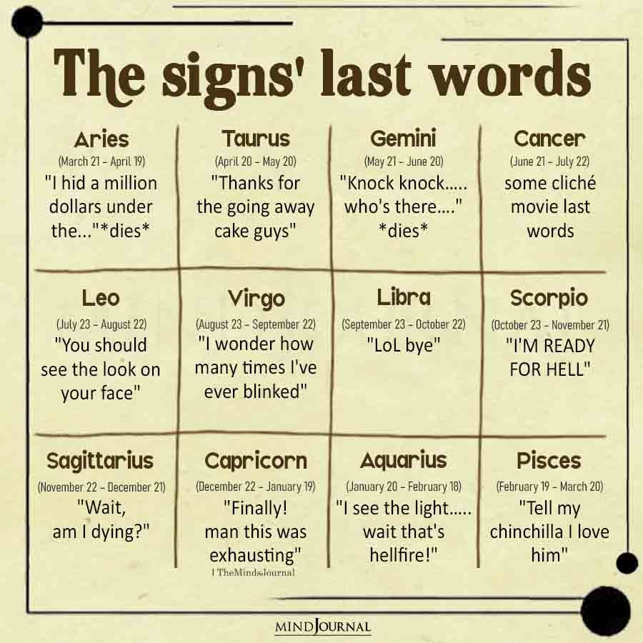 Each Zodiac Sign's Last Words